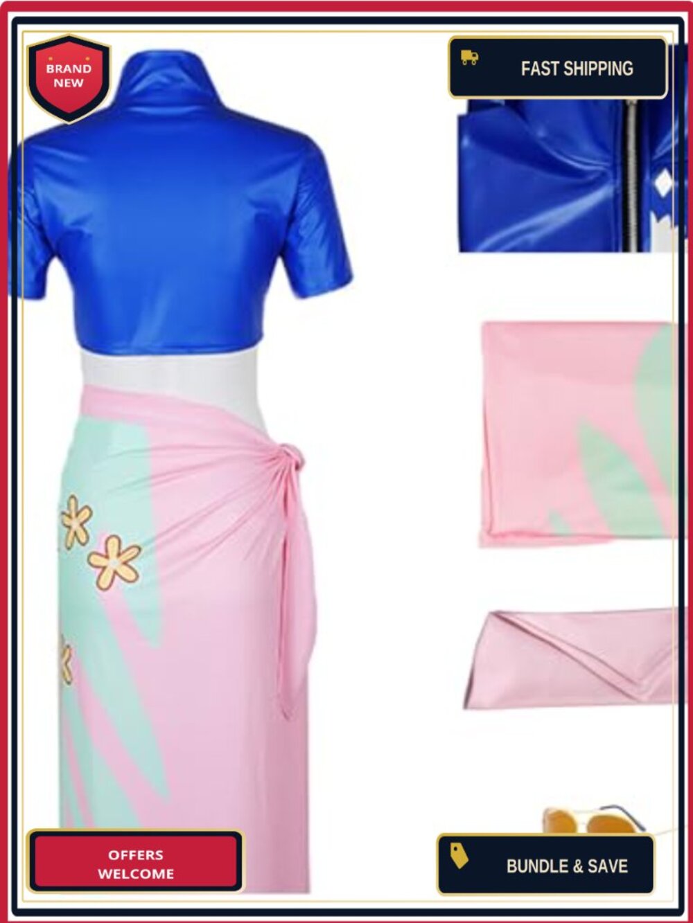 Anime Cosplay Top Pink Fringe High Slit Tassel Skirt Halloween Outfit